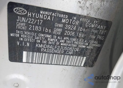 2018 Hyundai Elantra Sel z USA, uszkodzony, nr VIN KMHD84LF2JU508204